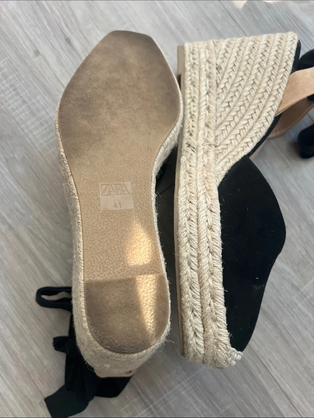 ZARA Black and Beige Espadrille Slingback Wedges Sz 10 (EU41) summer party boho